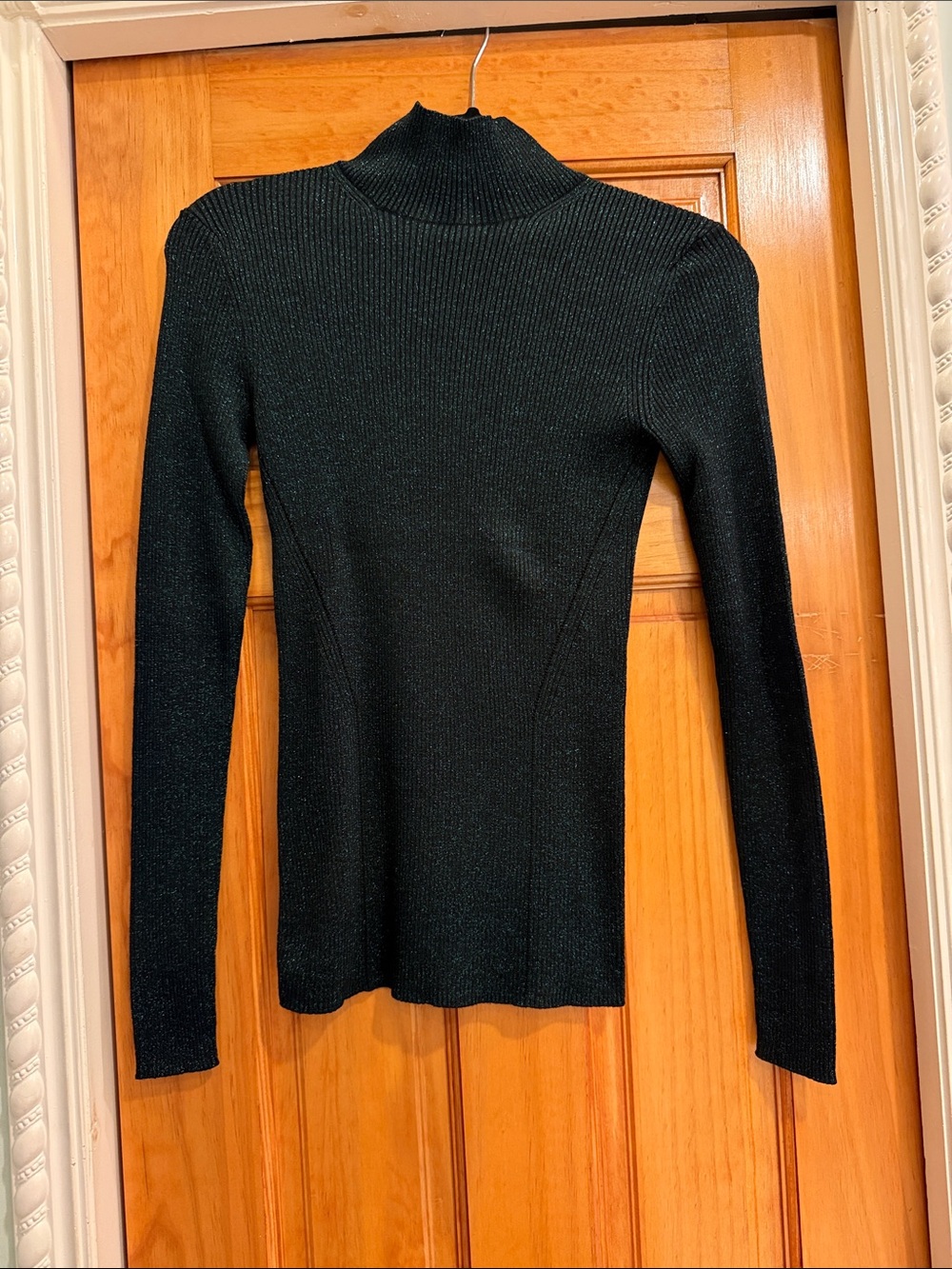 Diane Von Furstenberg Black /Green Ribbed Turtleneck Sweater